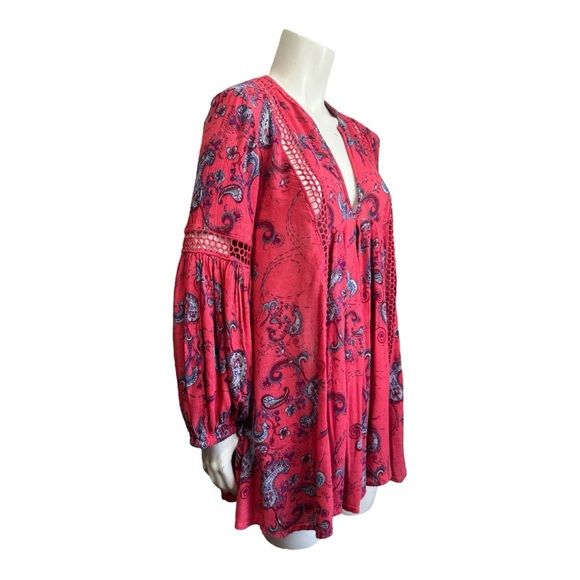FREE PEOPLE Boho Paisley Flowy Top/Dress Peasant Sleeves - Rayon - Womens Small - Picture 2 of 15
